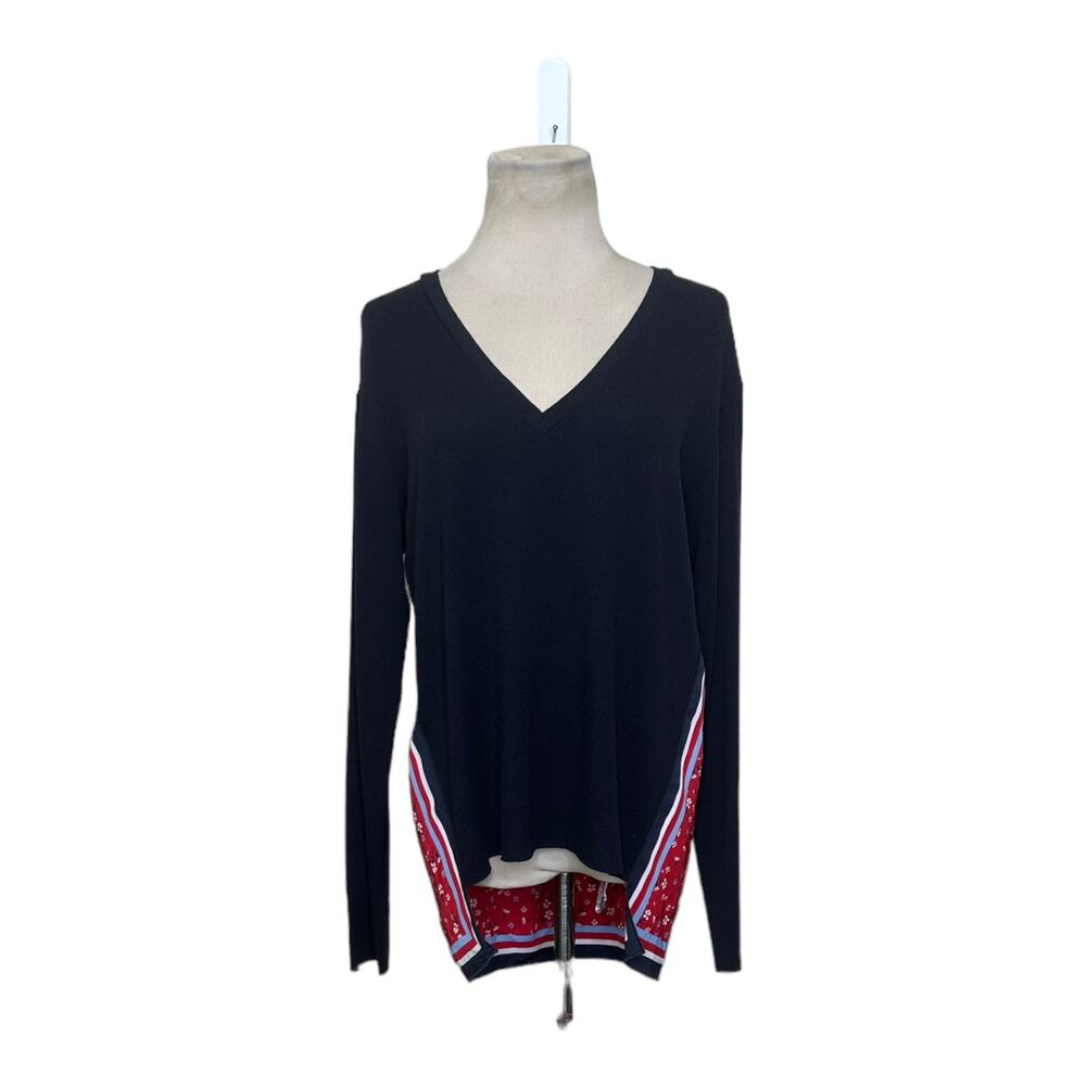Bailey/44 black red floral long sleeves v neck hi low tunic top size small